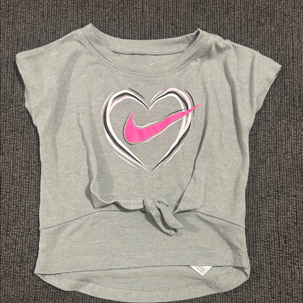 Nike Kids Gray Tee with Pink Swoosh Heart